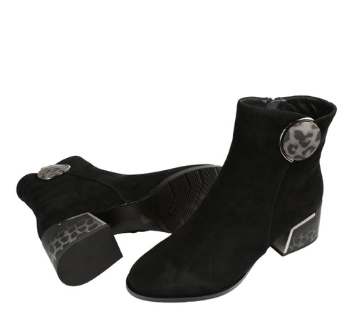 Ghete elegante, dama, FEELING, 25-115-02 negru, piele intoarsa, toc